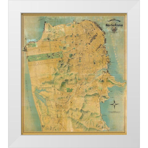 The Chevalier Map of San Francisco White Modern Wood Framed Art Print by Chevalier, August