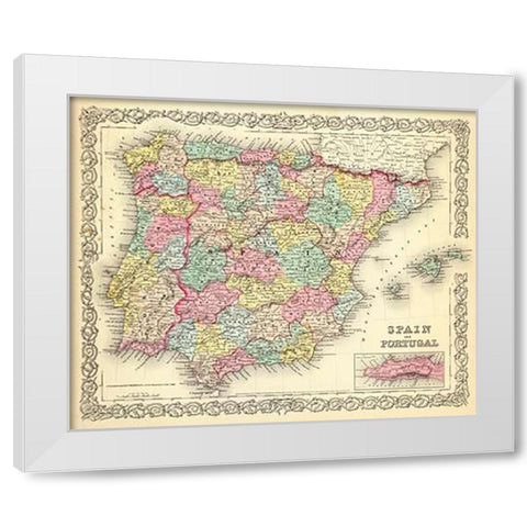 Spain and Portugal, 1856 White Modern Wood Framed Art Print by Colton, G.W