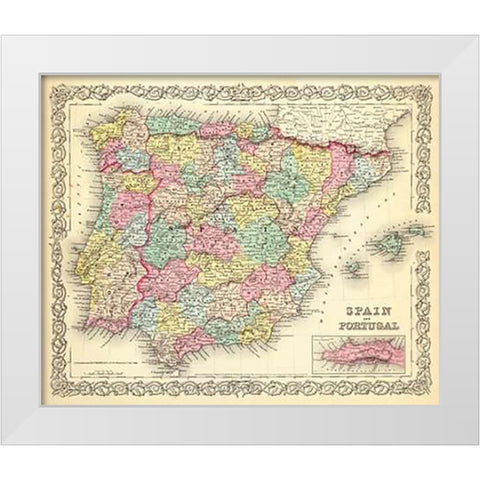 Spain and Portugal, 1856 White Modern Wood Framed Art Print by Colton, G.W