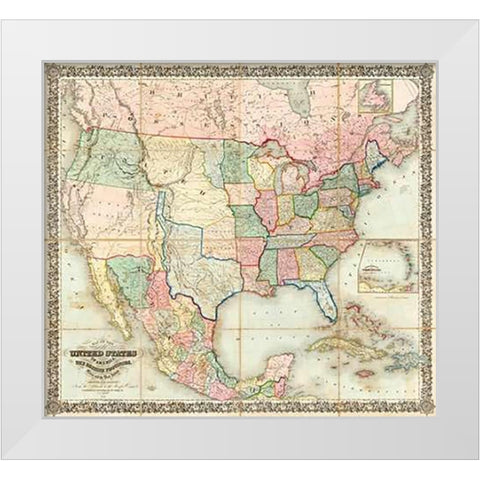 Map of The United States of America, 1848 White Modern Wood Framed Art Print by Colton, J. H