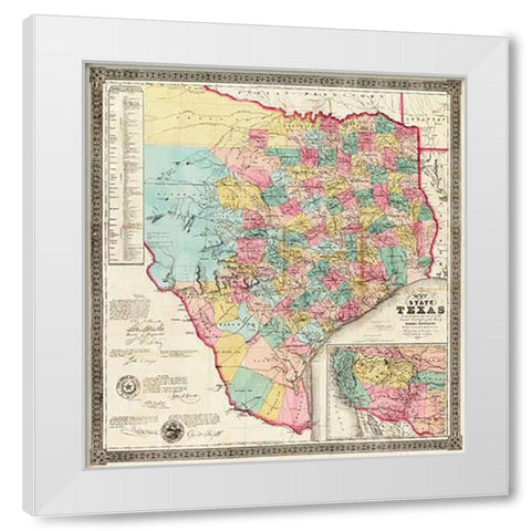 The State of Texas, 1856 White Modern Wood Framed Art Print by De Cordova, Jacob