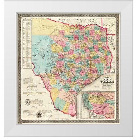 The State of Texas, 1856 White Modern Wood Framed Art Print by De Cordova, Jacob