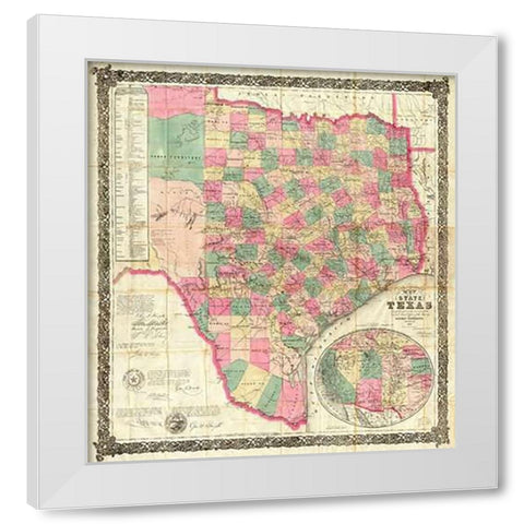 The State of Texas, 1867 White Modern Wood Framed Art Print by De Cordova, Jacob
