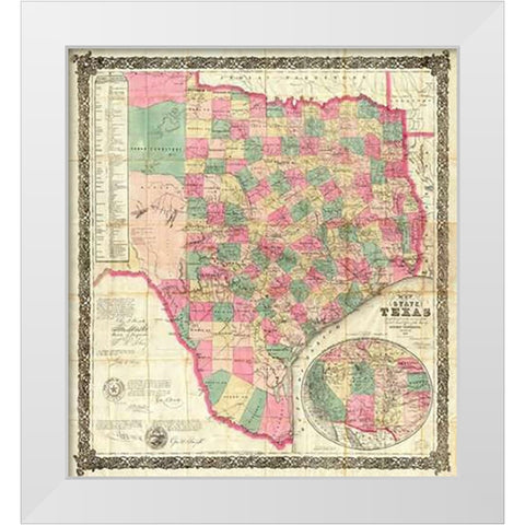 The State of Texas, 1867 White Modern Wood Framed Art Print by De Cordova, Jacob