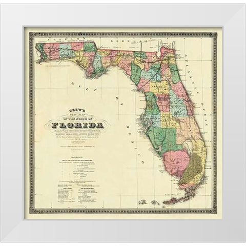 New Map of The State of Florida, 1870 White Modern Wood Framed Art Print by Drew, Columbus