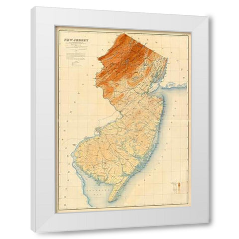 New Jersey State Map, 1888 White Modern Wood Framed Art Print by Geological Survey of New Jersey