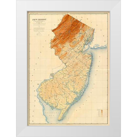 New Jersey State Map, 1888 White Modern Wood Framed Art Print by Geological Survey of New Jersey