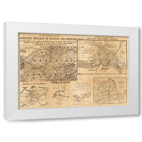 Important Operations in Kentucky and Tennessee, 1861 White Modern Wood Framed Art Print by Hall, E.S