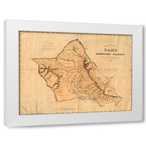 Oahu, Hawaiian Islands, 1881 White Modern Wood Framed Art Print by Hawaiian Government Survey