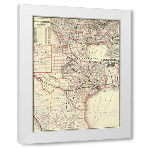 Texas and Mexico, Houston and Texas Central Railways, 1885 White Modern Wood Framed Art Print by Houston and Texas Central Railway