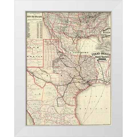 Texas and Mexico, Houston and Texas Central Railways, 1885 White Modern Wood Framed Art Print by Houston and Texas Central Railway
