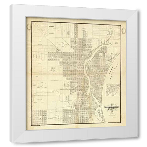Map of Milwaukee, 1856 White Modern Wood Framed Art Print by Lapham, I.A