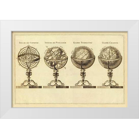 Spheres et Globes, 1791 White Modern Wood Framed Art Print by Lattre, Jean