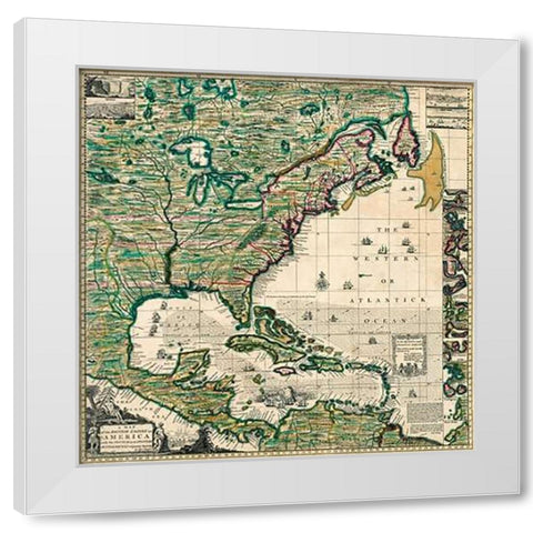 America Septentrionalis A Map of the British Empire in America, 1733 White Modern Wood Framed Art Print by Popple, Henry