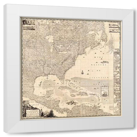 ComVintageite: British Empire in America, 1733 White Modern Wood Framed Art Print by Popple, Henry