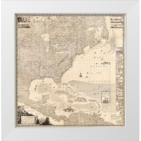 ComVintageite: British Empire in America, 1733 White Modern Wood Framed Art Print by Popple, Henry