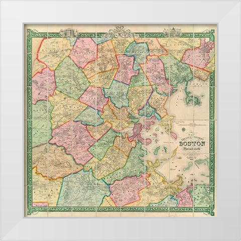 Boston and Vicinity, 1852 White Modern Wood Framed Art Print by Sidney, F.G