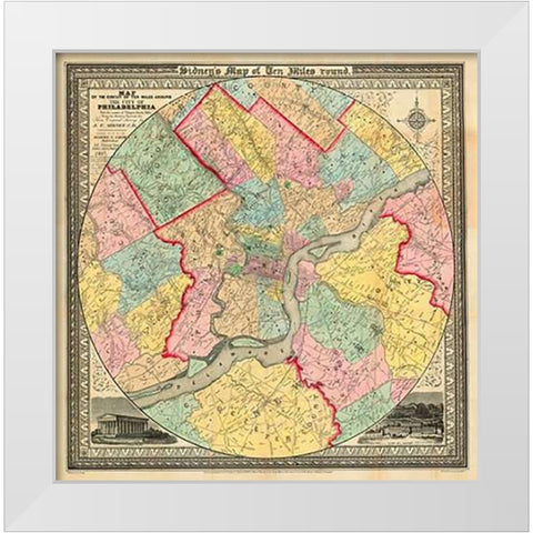 The City of Philadelphia, 1847 White Modern Wood Framed Art Print by Sidney, J.C