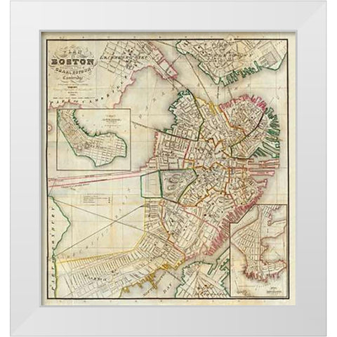 Plan of Boston Comprising a Part of Charlestown and Cambridge, 1846 White Modern Wood Framed Art Print by Smith, George G.