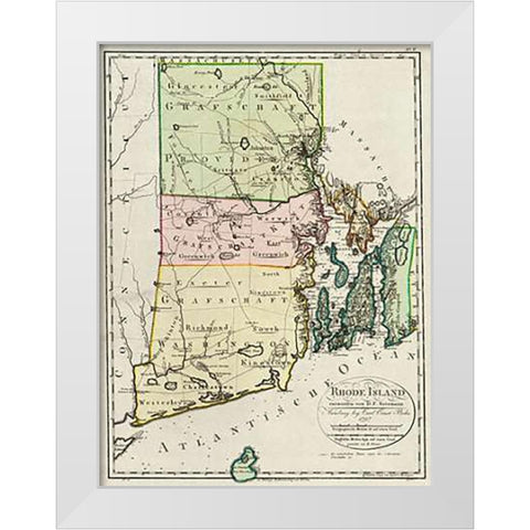 Rhode Island, 1797 White Modern Wood Framed Art Print by Sotzmann, Daniel Friedrich