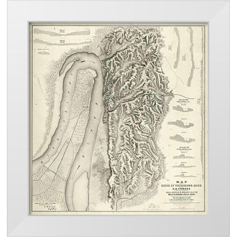 Civil War Map of The Siege of Vicksburg, Miss, 1863 White Modern Wood Framed Art Print by Spangenberg, Charles