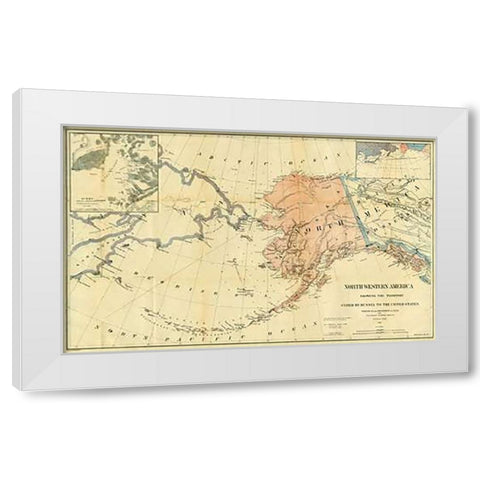 Northwestern America Showing The Territory Ceded By Russia To The United States, 1867 White Modern Wood Framed Art Print by Sumner, Charles
