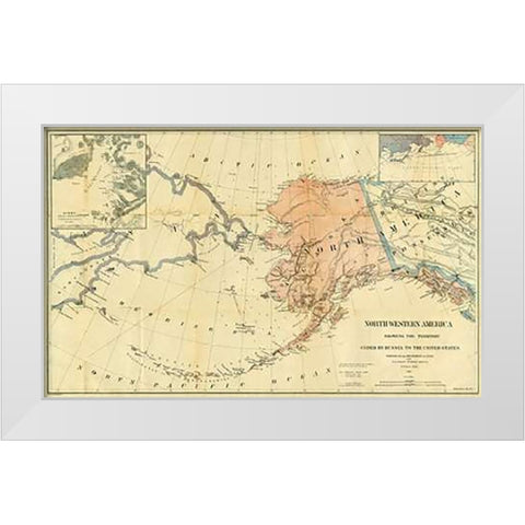 Northwestern America Showing The Territory Ceded By Russia To The United States, 1867 White Modern Wood Framed Art Print by Sumner, Charles