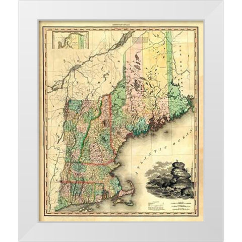Maine, New Hampshire, Vermont, Massachusetts, Connecticut and Rhode Island, 1823 White Modern Wood Framed Art Print by Tanner, Henry