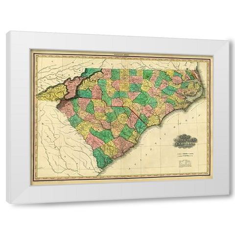 Map of North and South Carolina, 1823 White Modern Wood Framed Art Print by Tanner, Henry