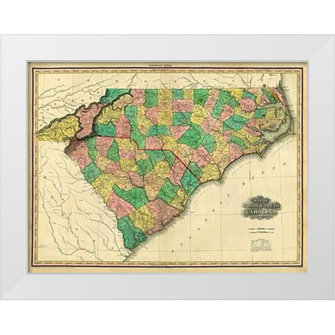 Map of North and South Carolina, 1823 White Modern Wood Framed Art Print by Tanner, Henry