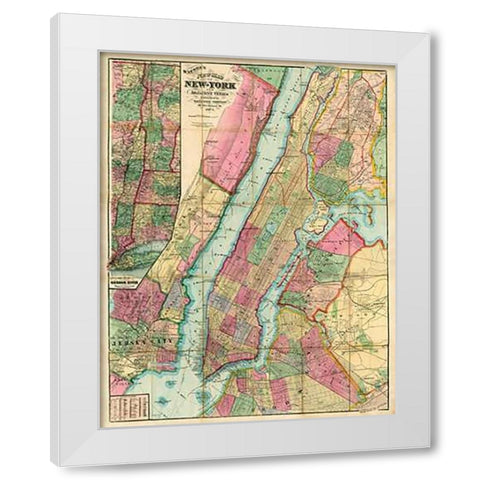 Map of New York and Adjacent Cities, 1874 White Modern Wood Framed Art Print by Watson, Gaylord