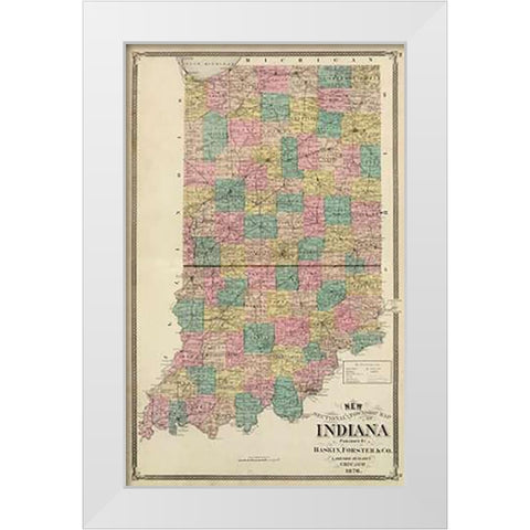 New sectional and township map of Indiana, 1876 White Modern Wood Framed Art Print by Andreas, Alfred Theodore