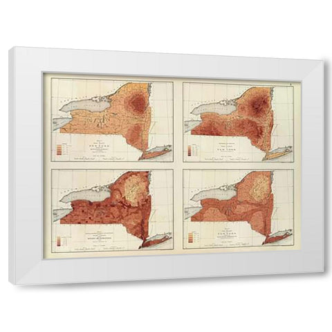 New York: rainfall, population, elevation, temperature, 1895 White Modern Wood Framed Art Print by Gannett, Henry