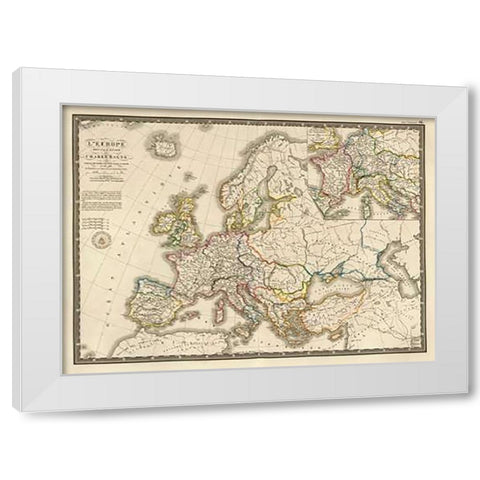 LEurope sous lEmpire de Charlemagne, 1826 White Modern Wood Framed Art Print by Brue, Adrien Hubert