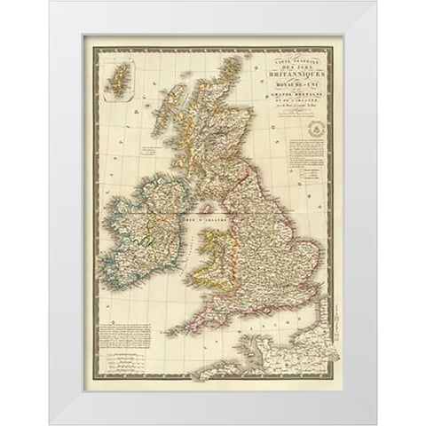 Iles Britanniques, 1828 White Modern Wood Framed Art Print by Brue, Adrien Hubert