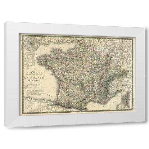 Carte physique et routiere de la France, de la Suisse, 1827 White Modern Wood Framed Art Print by Brue, Adrien Hubert