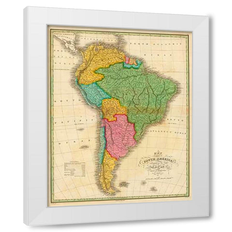 Map of South America, 1826 White Modern Wood Framed Art Print by Finley, Anthony
