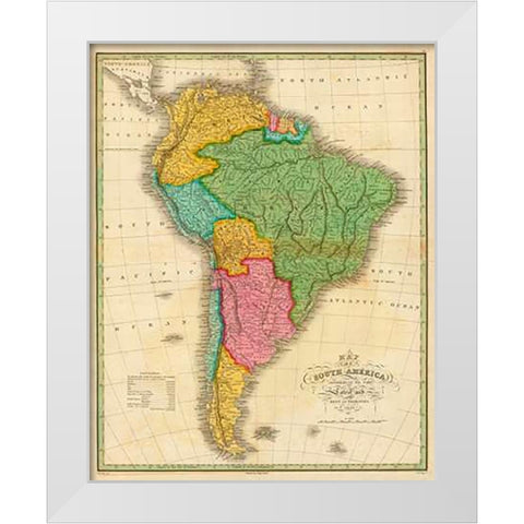 Map of South America, 1826 White Modern Wood Framed Art Print by Finley, Anthony