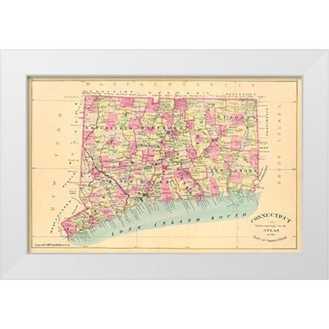 State of Connecticut, 1893 White Modern Wood Framed Art Print by Hurd and Co., D.H