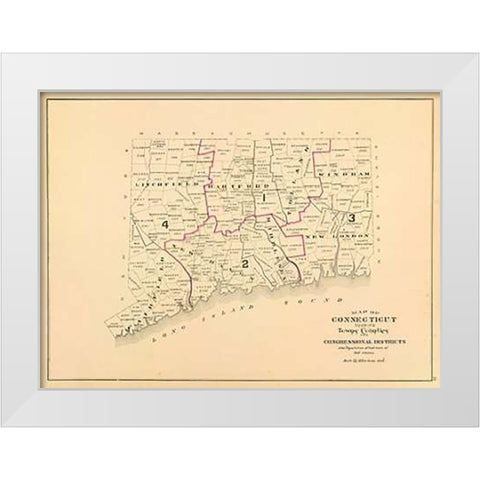 Connecticut: Congressional districts, 1893 White Modern Wood Framed Art Print by Hurd and Co., D.H