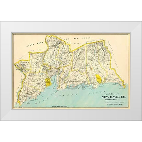 Connecticut: New Haven County South, 1893 White Modern Wood Framed Art Print by Hurd and Co., D.H
