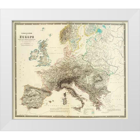 Mountains of Europe, 1854 White Modern Wood Framed Art Print by Johnston, Alexander Keith