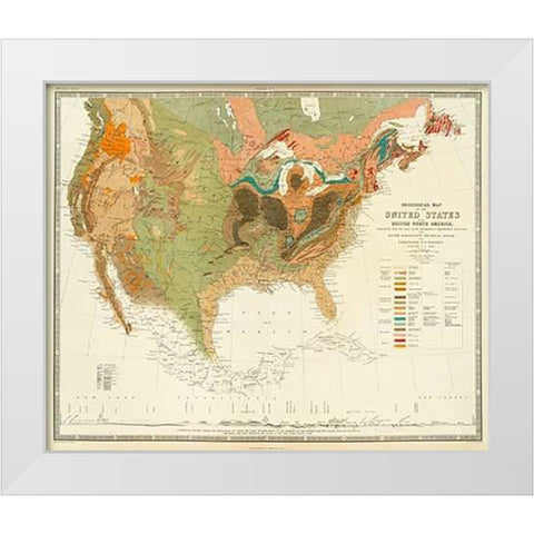 Geological map of the United States, 1856 White Modern Wood Framed Art Print by Rogers, Henry Darwin