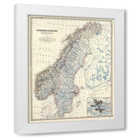 Sweden, Norway, 1861 White Modern Wood Framed Art Print by Johnston, Alexander Keith
