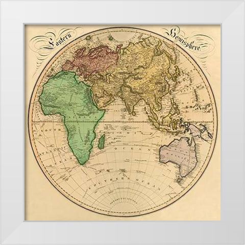 Eastern Hemisphere, 1831 White Modern Wood Framed Art Print by Lizars, Daniel