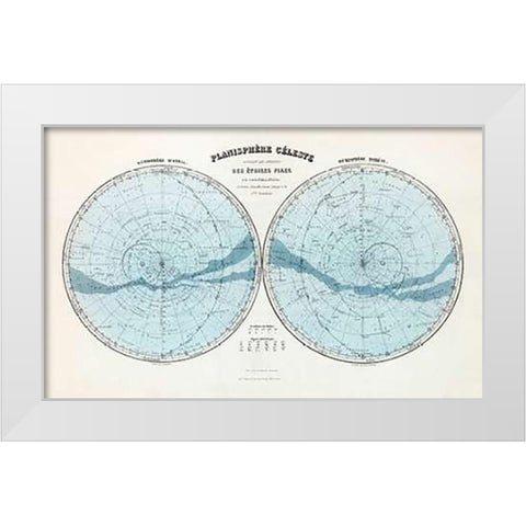 Planisphere Celeste, Hemisphere Austral, Hemisphere Boreal, 1892 White Modern Wood Framed Art Print by Migeon, J.