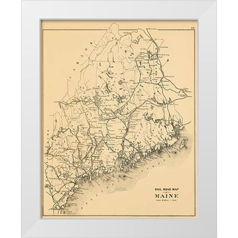 Railroad map of Maine, 1894 White Modern Wood Framed Art Print by J.H. Stuart and Company
