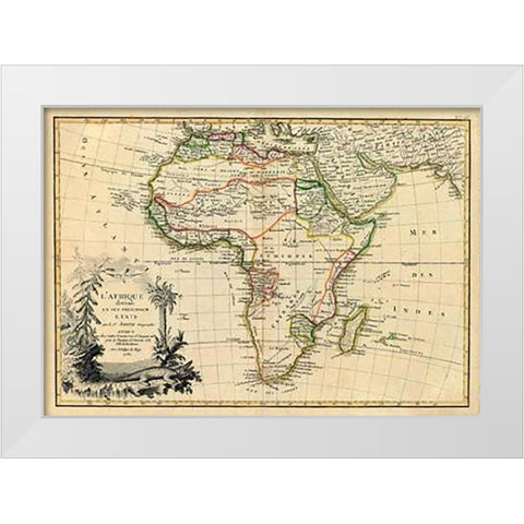 LAfrique, 1782 White Modern Wood Framed Art Print by Janvier, Jean