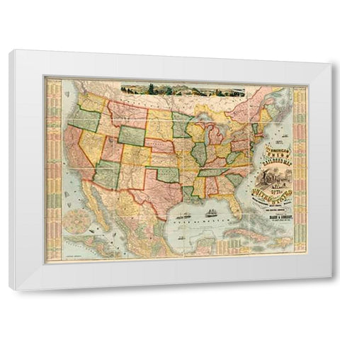 American Union Railroad Map Of The United States, 1871 White Modern Wood Framed Art Print by Haasis and Lubrecht