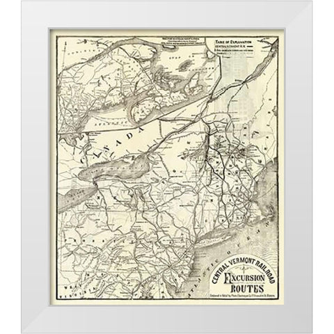 Central Vermont. RR. excursion routes, 1879 White Modern Wood Framed Art Print by Central Vermont Railroad Company